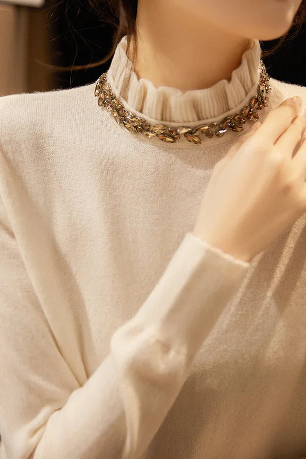 Elegant Ruffle Collar Knit Sweater