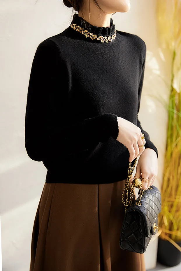Elegant Ruffle Collar Knit Sweater