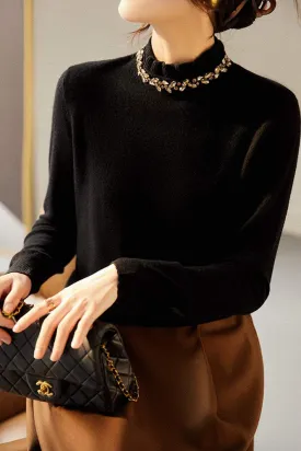Elegant Ruffle Collar Knit Sweater