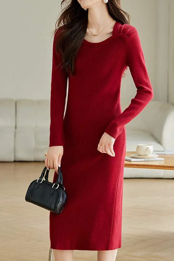 Elegant Square Neck Knit Dress