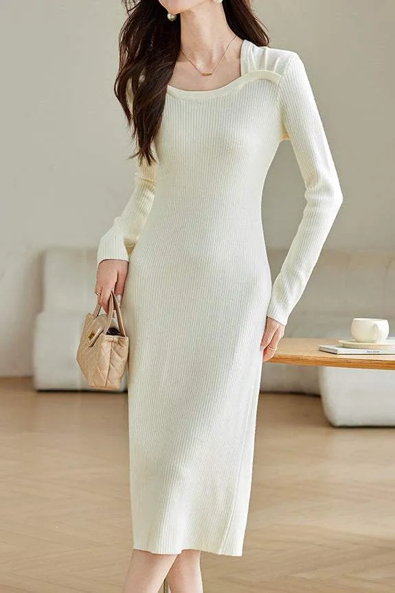 Elegant Square Neck Knit Dress