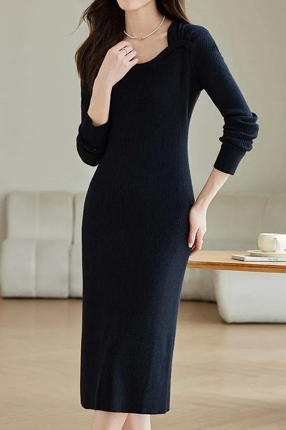 Elegant Square Neck Knit Dress