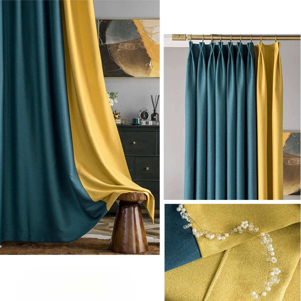 Elisa Color Blocking Thermal Blackout Custom Curtain