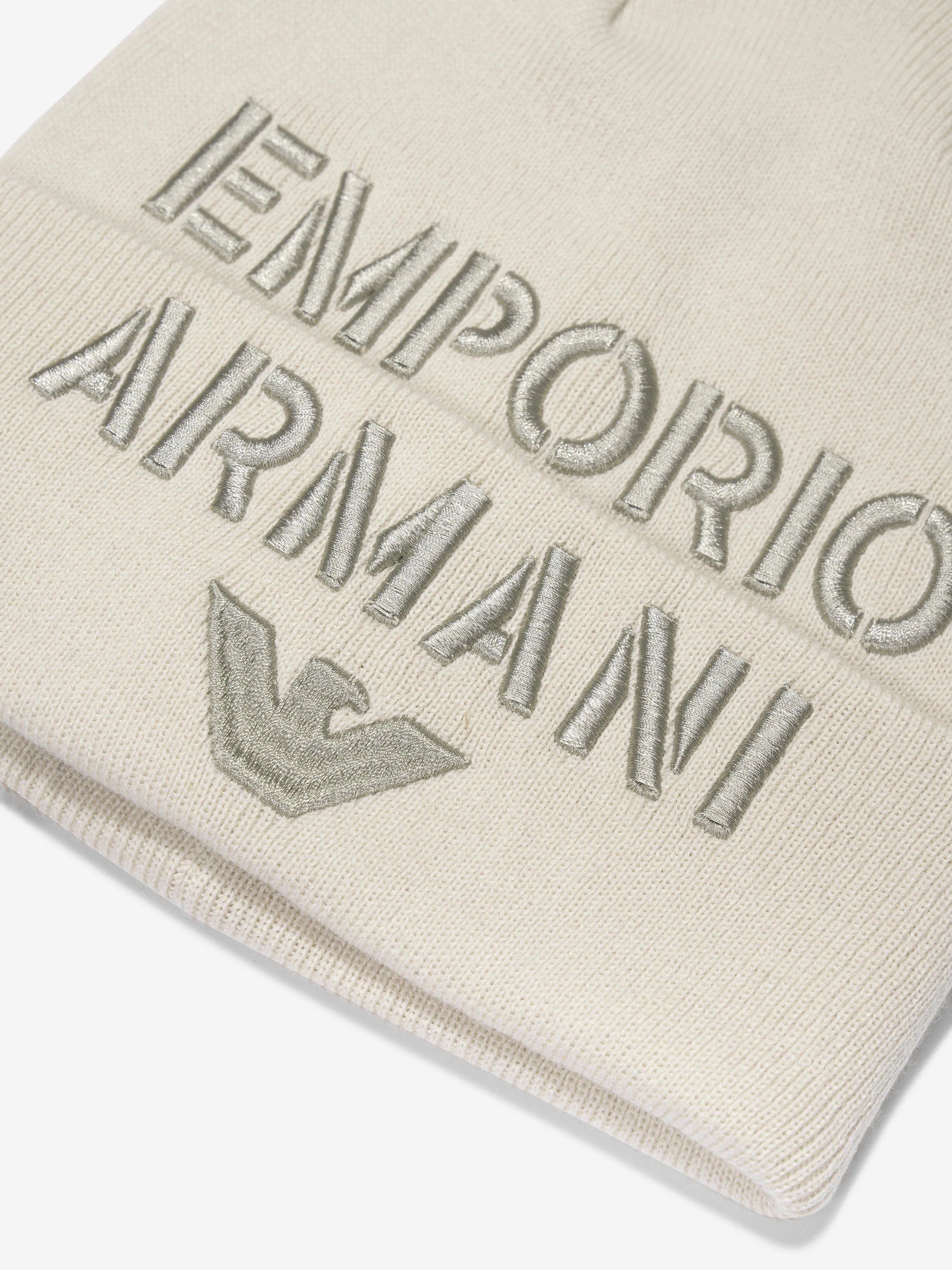 Emporio Armani Boys Logo Beanie Hat in Beige