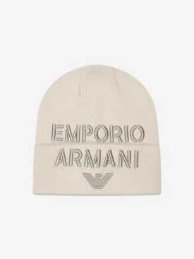 Emporio Armani Boys Logo Beanie Hat in Beige