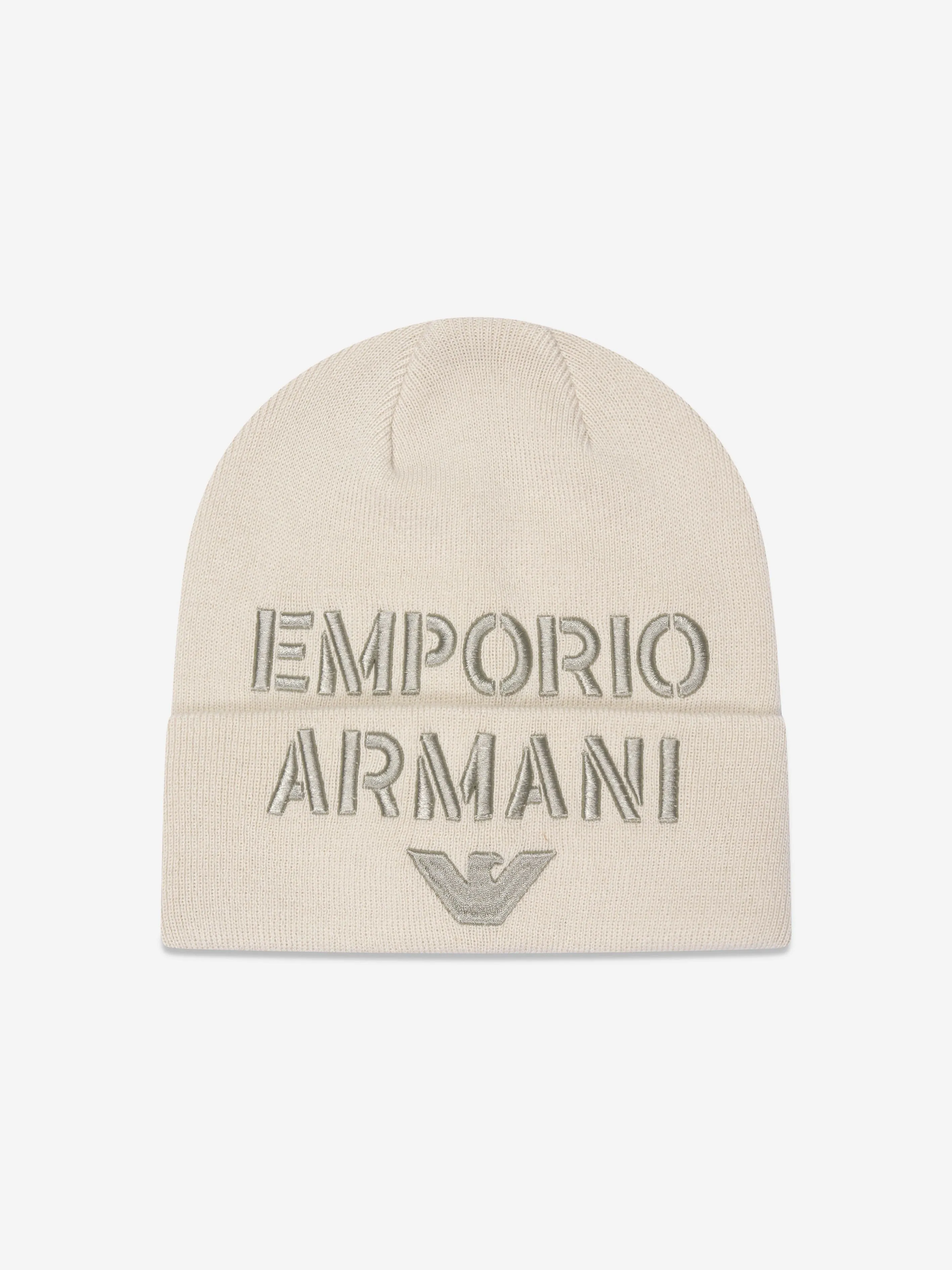 Emporio Armani Boys Logo Beanie Hat in Beige