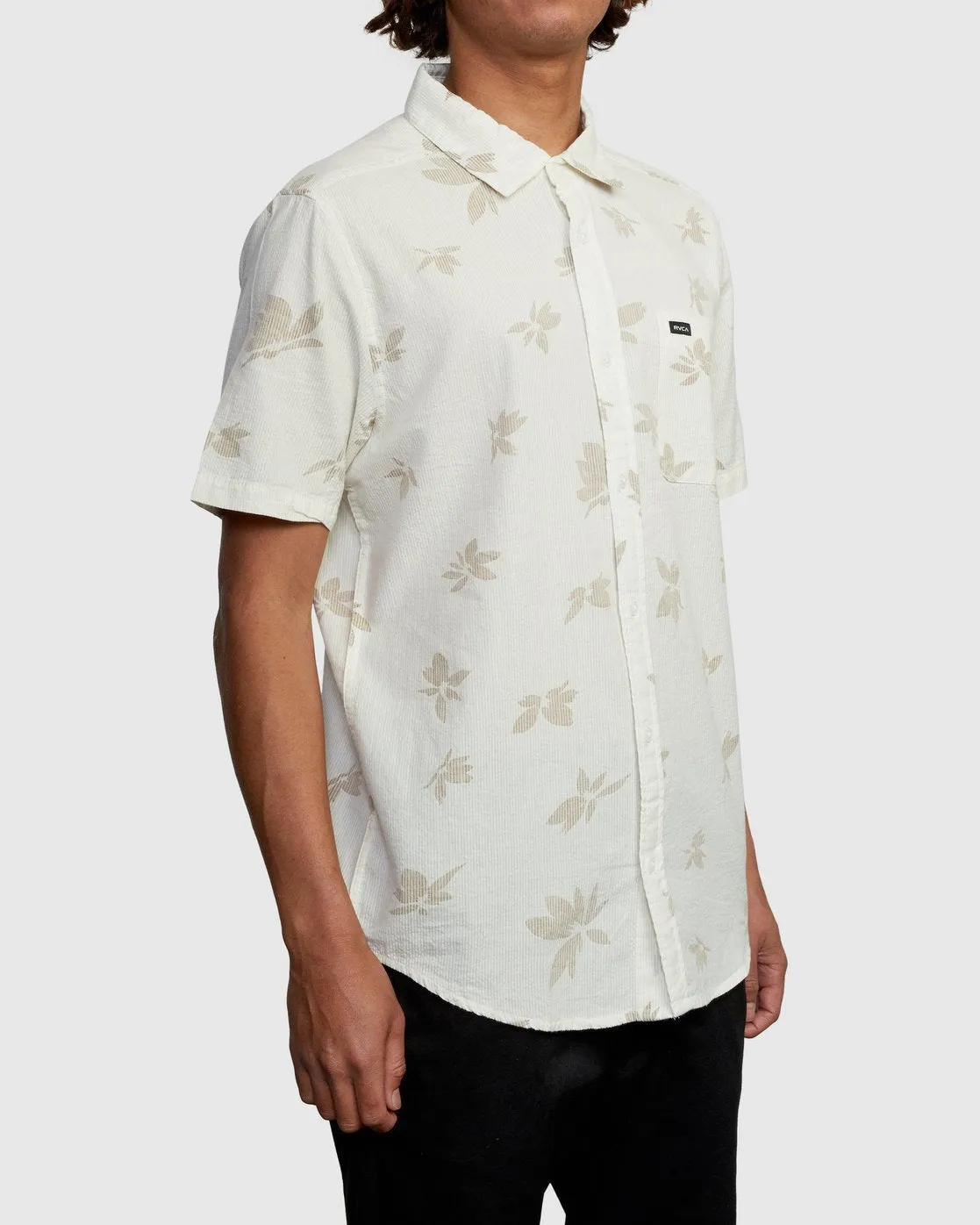 Endless Seersucker Print Short Sleeve Shirt - Antique White