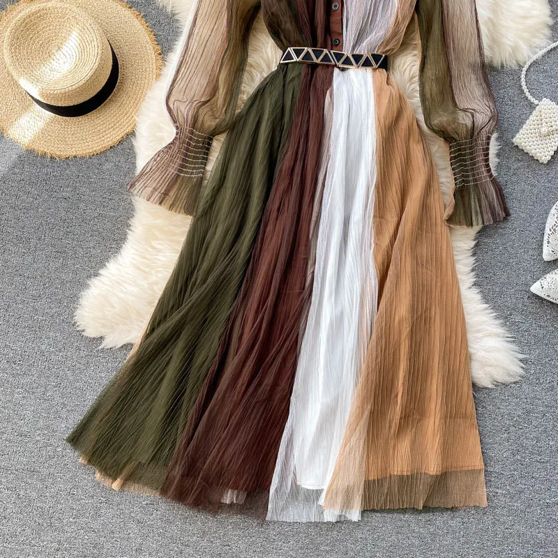 Fairy Color Blocking Mesh Dress