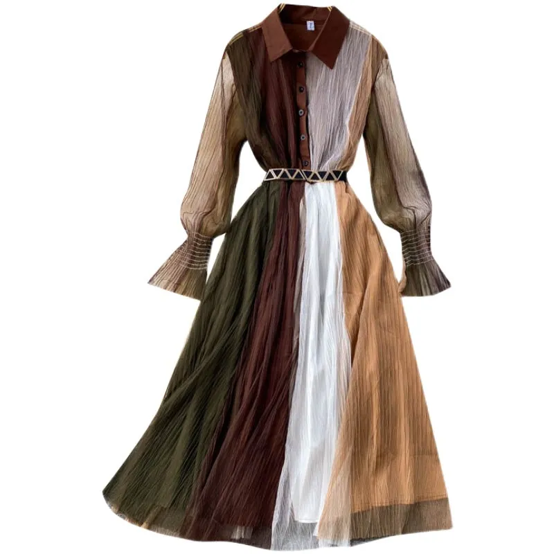 Fairy Color Blocking Mesh Dress