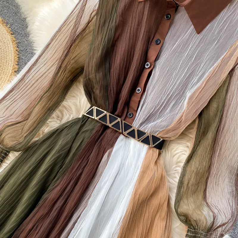 Fairy Color Blocking Mesh Dress