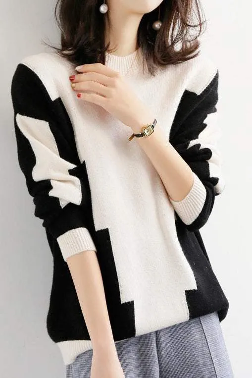 Fashion color-blocking knitted sweater