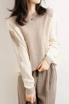 Fashion color-blocking knitted sweater