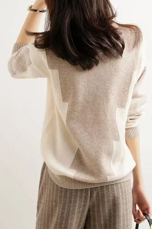 Fashion color-blocking knitted sweater