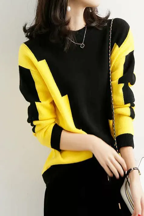 Fashion color-blocking knitted sweater