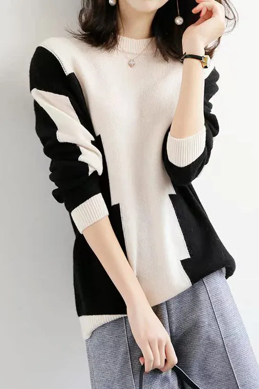 Fashion color-blocking knitted sweater
