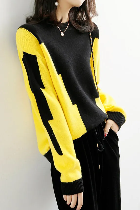 Fashion color-blocking knitted sweater