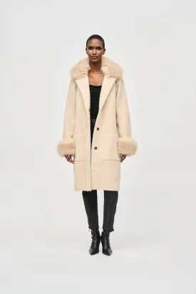 Feather Yarn and Faux Fur Sweater Coat-Champagne