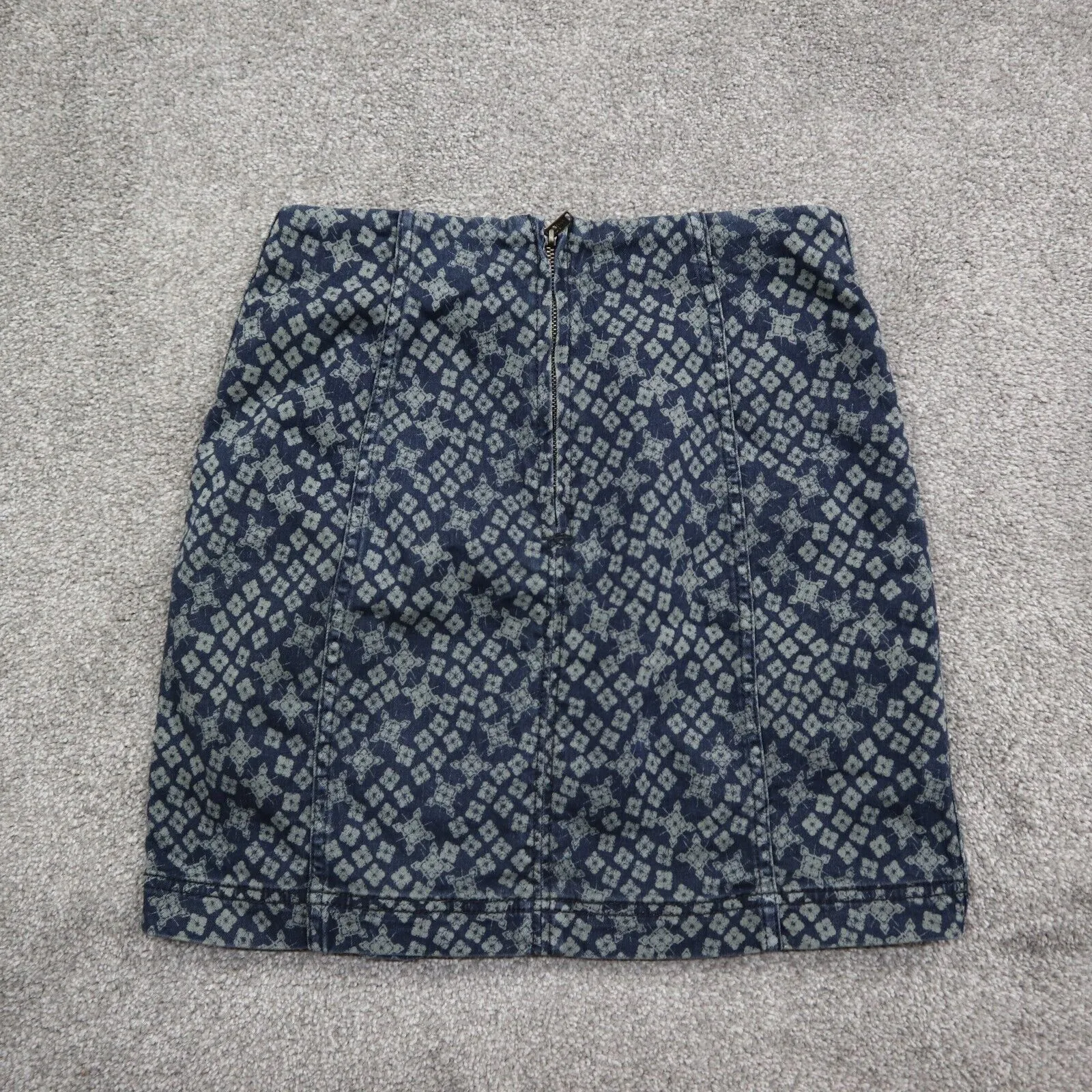 Free People Womens Geometric Straight & Pencil Skirt Back Zip Blue Gray Size 2