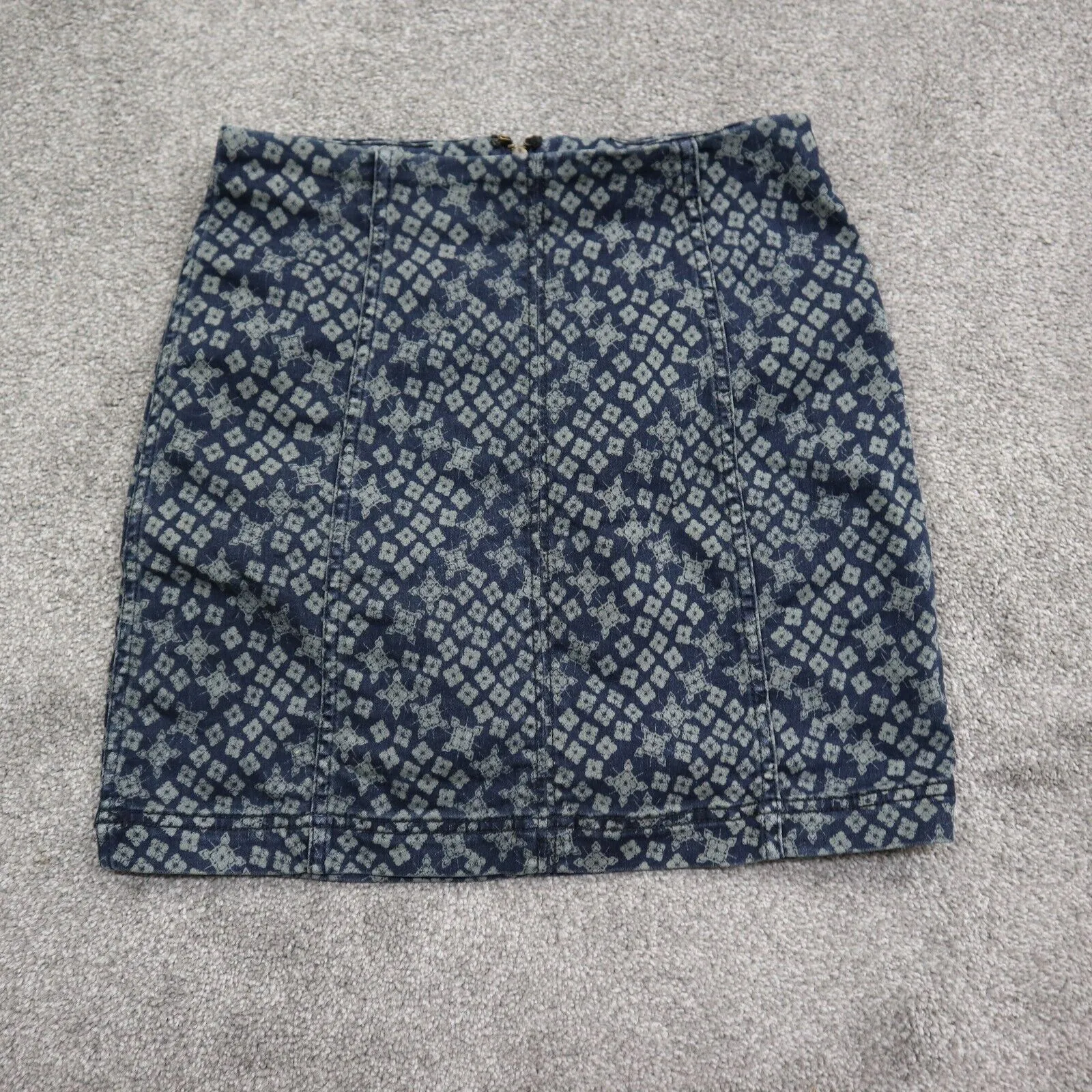 Free People Womens Geometric Straight & Pencil Skirt Back Zip Blue Gray Size 2