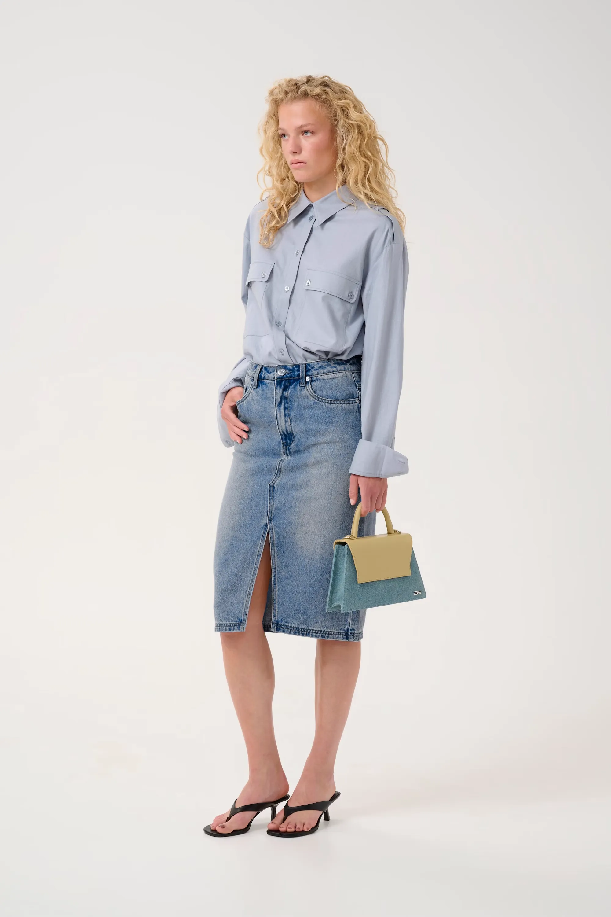 GZlayza Pencil Skirt - Mid Blue Vintage Wash