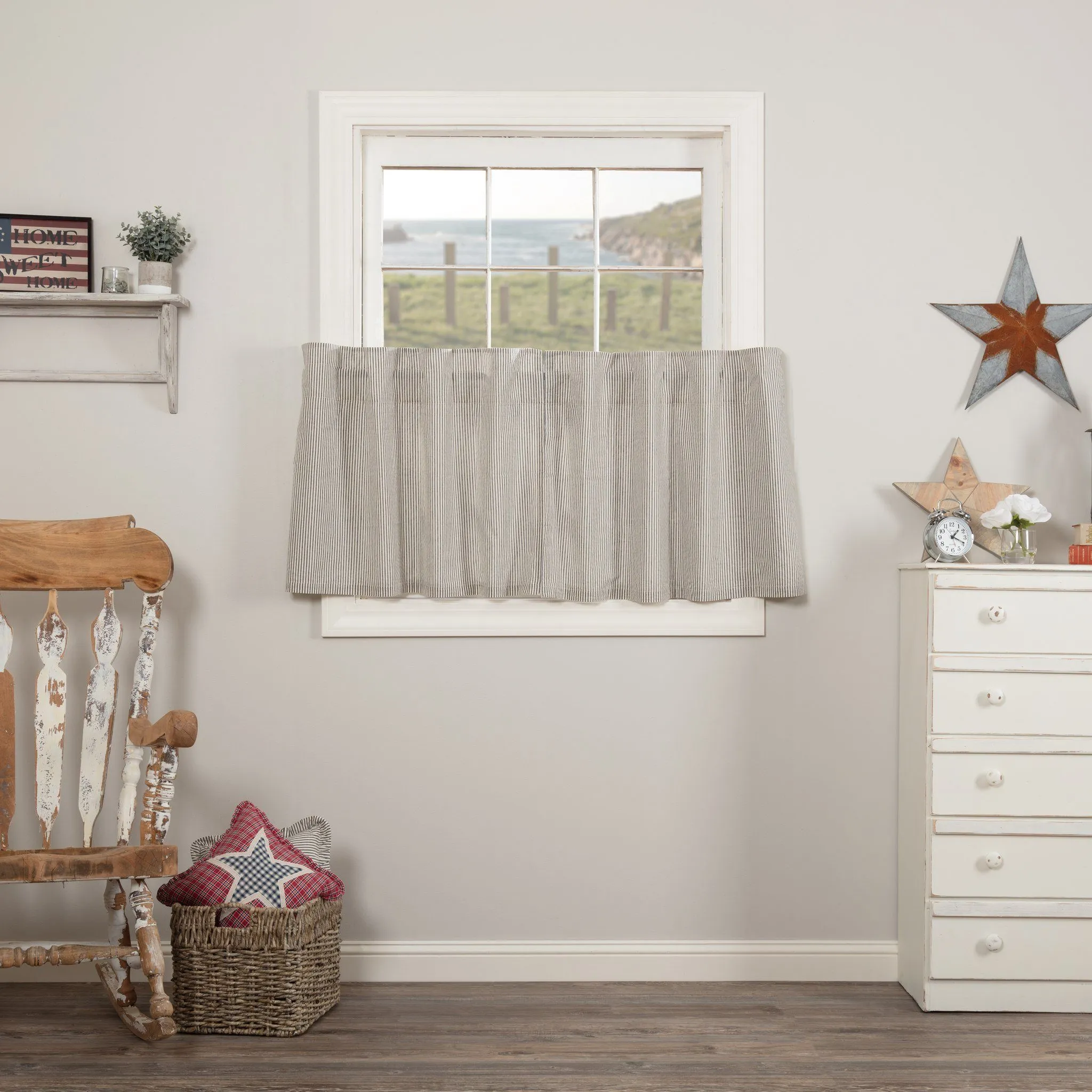 Hatteras Blue Seersucker Lined Tier Curtains 24"