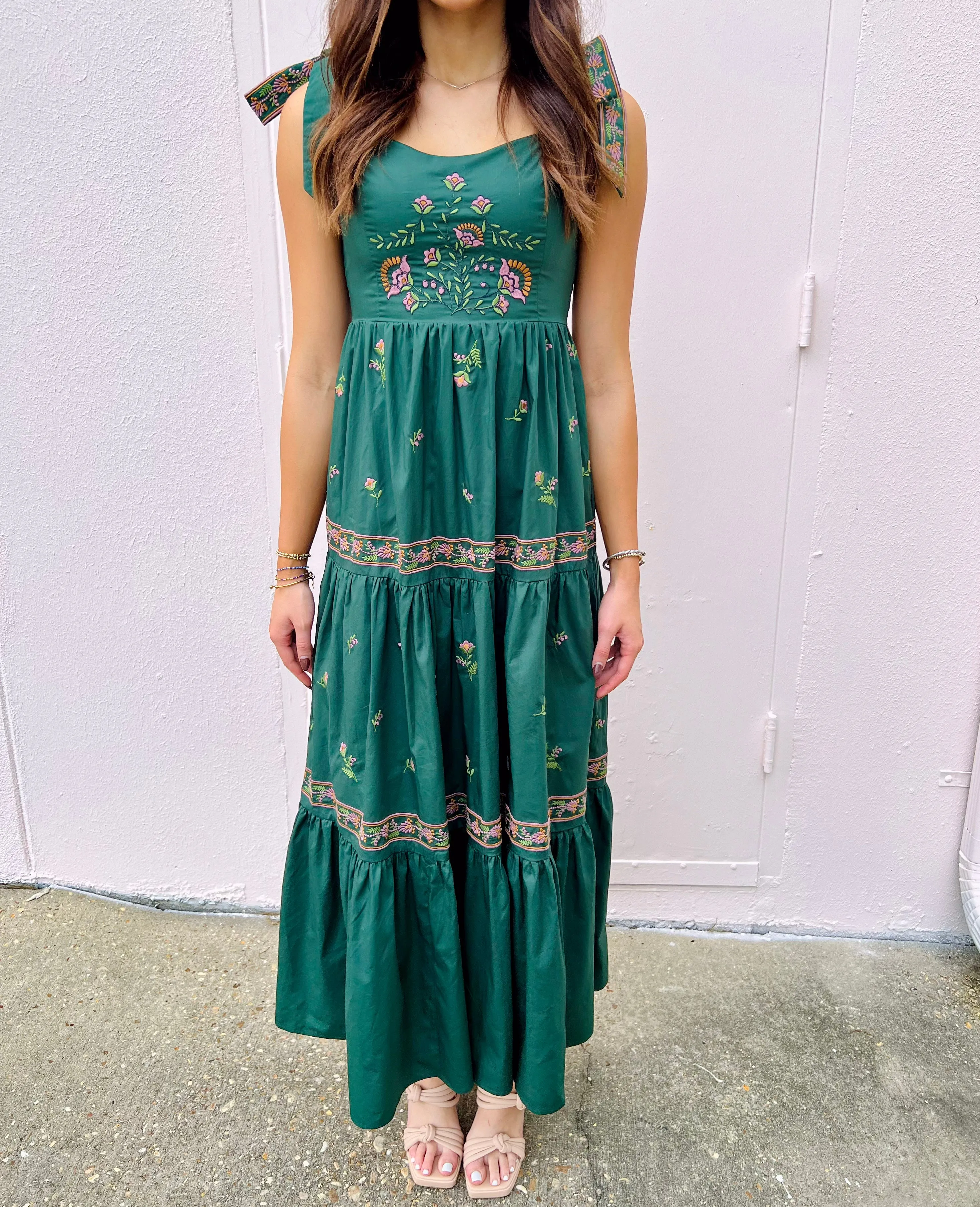 HOPELESS ROMANTIC GREEN EMBORIDERED MAXI DRESS