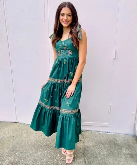 HOPELESS ROMANTIC GREEN EMBORIDERED MAXI DRESS