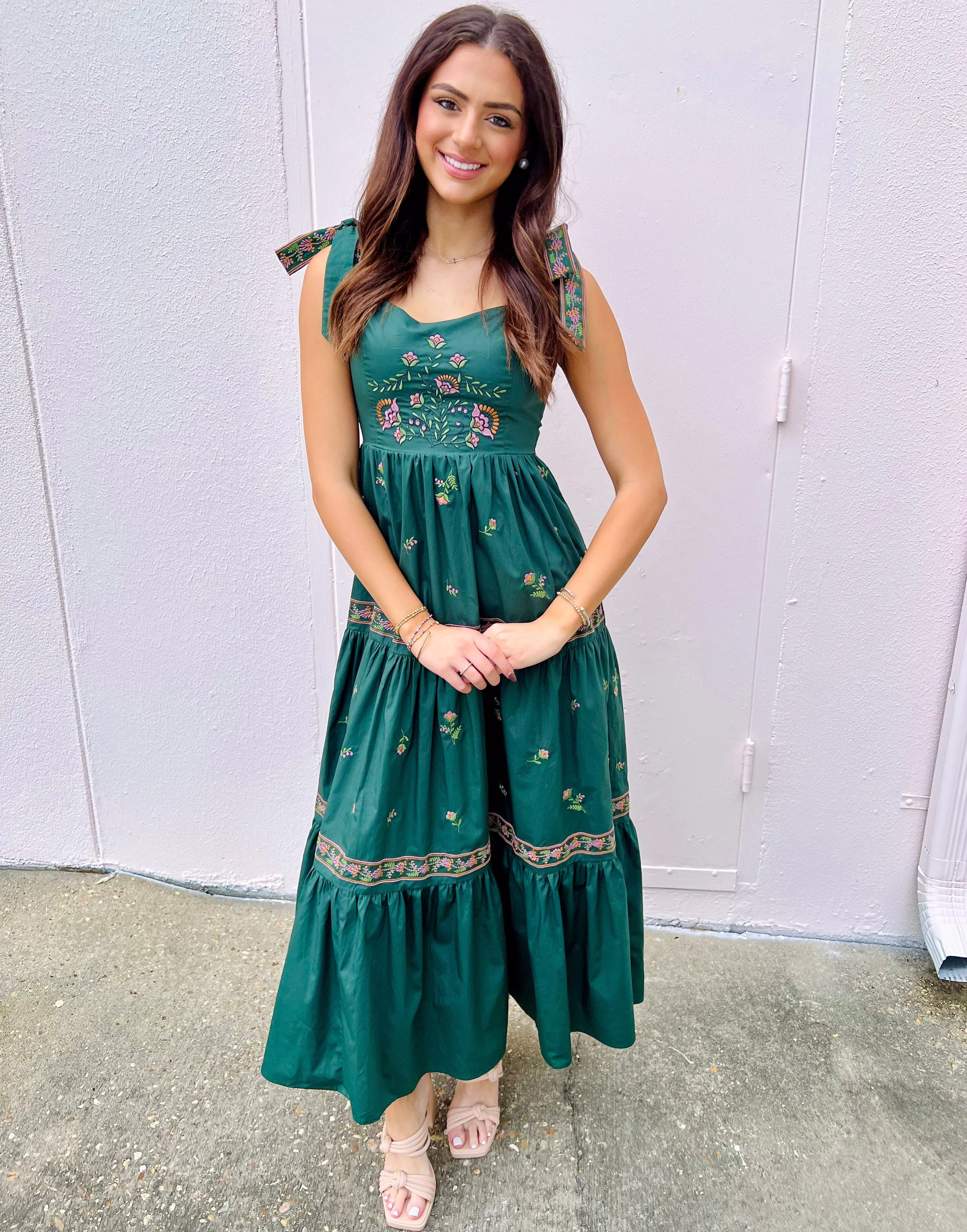 HOPELESS ROMANTIC GREEN EMBORIDERED MAXI DRESS