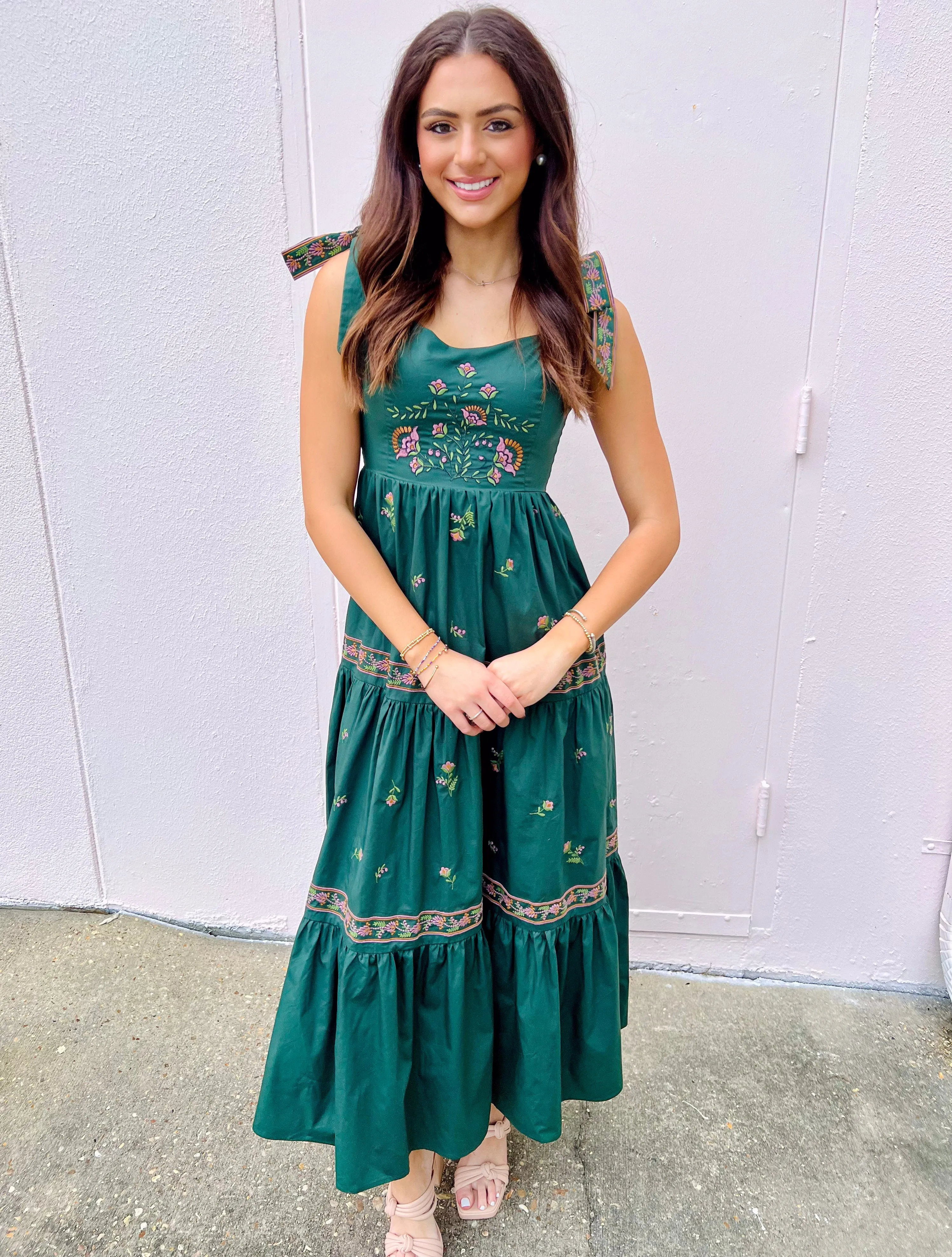 HOPELESS ROMANTIC GREEN EMBORIDERED MAXI DRESS