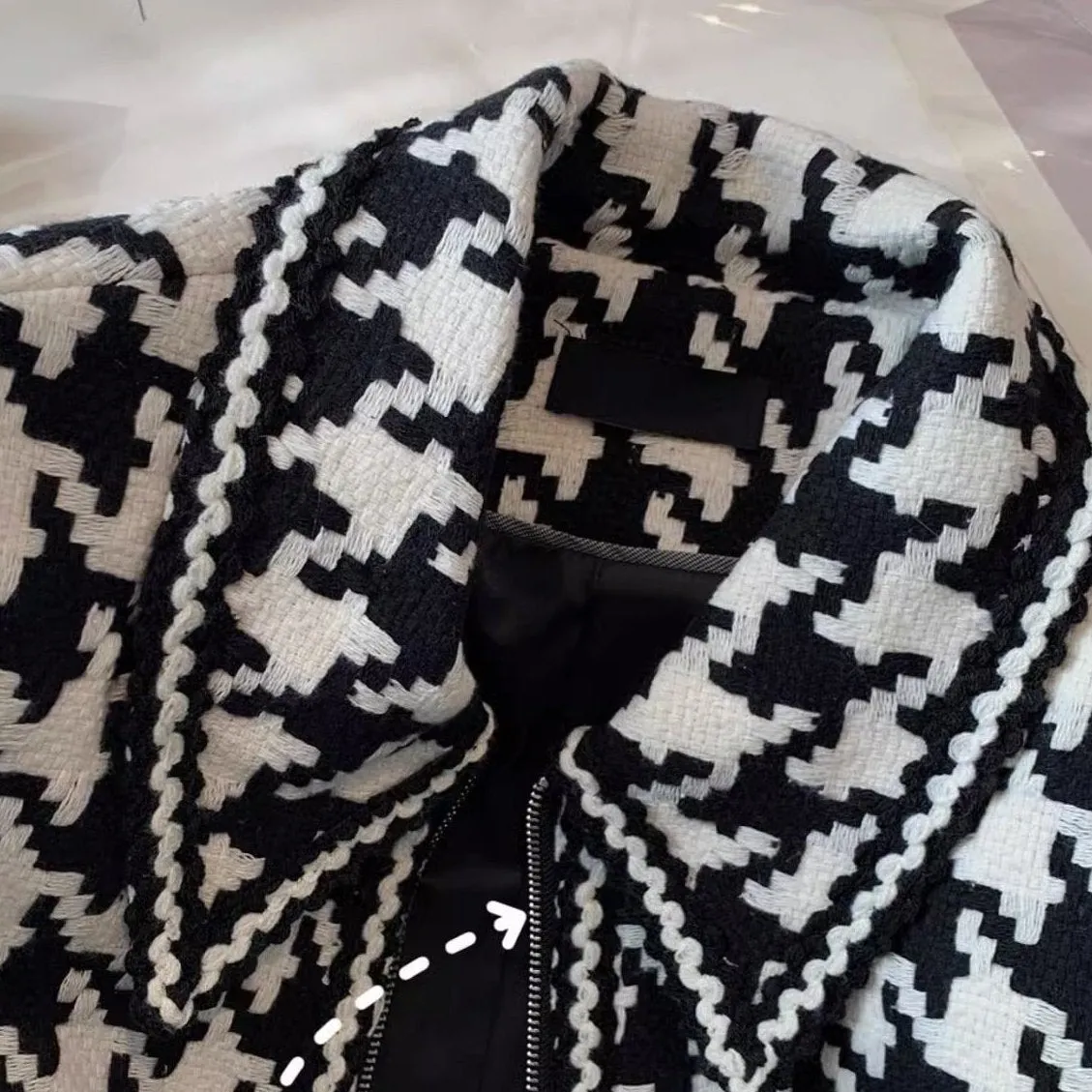 Houndstooth Lapeled Color Blocking Jacket