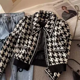 Houndstooth Lapeled Color Blocking Jacket