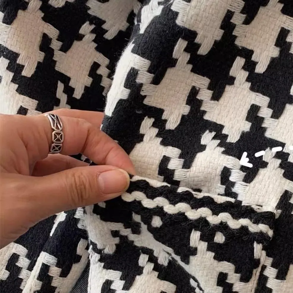 Houndstooth Lapeled Color Blocking Jacket