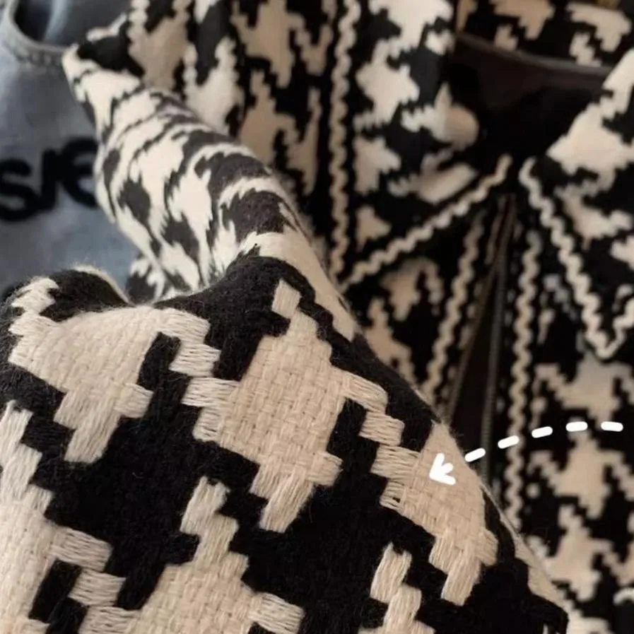 Houndstooth Lapeled Color Blocking Jacket