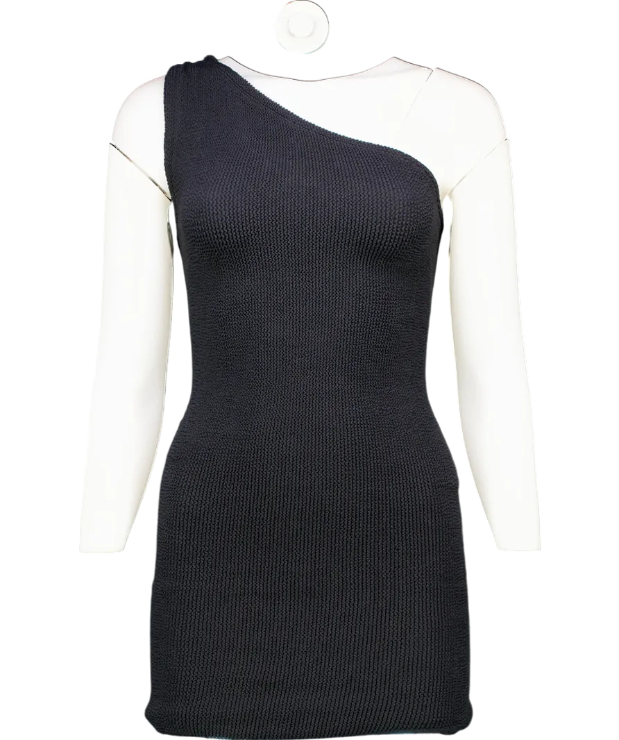 Hunza G Black Nancy One Shoulder Seersucker Dress UK One Size