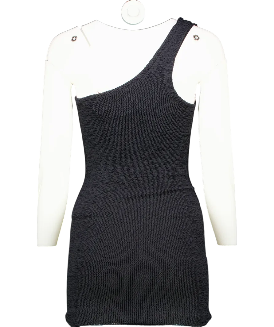 Hunza G Black Nancy One Shoulder Seersucker Dress UK One Size