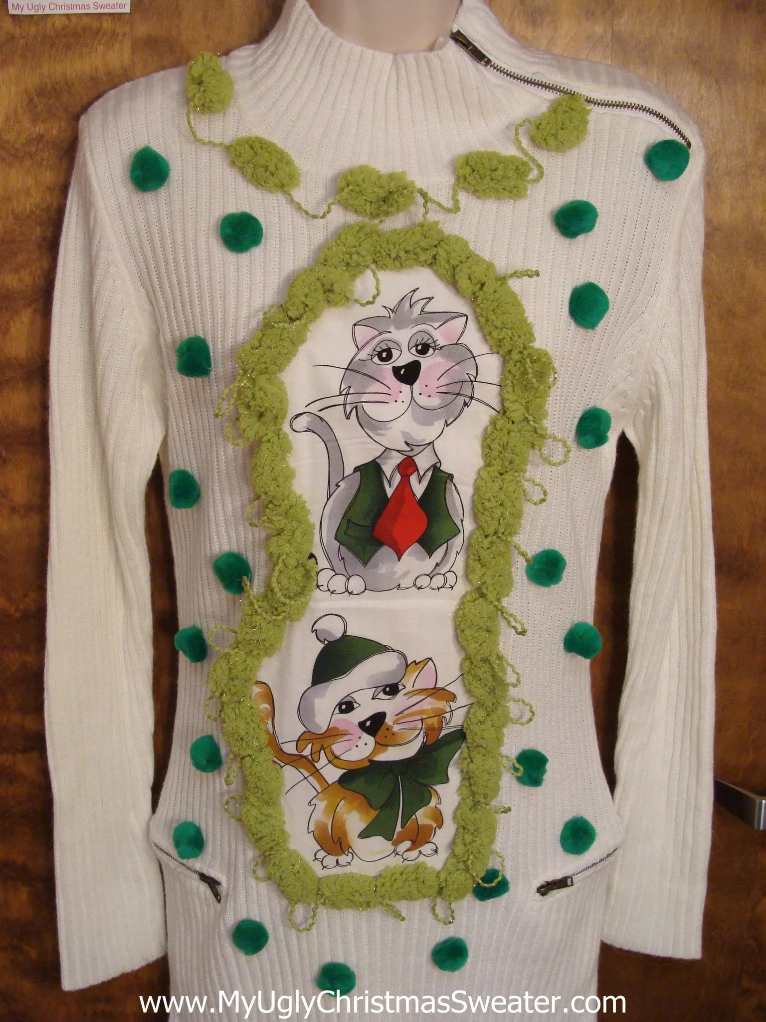 Ivory Christmas Sweater Dress with Cats
