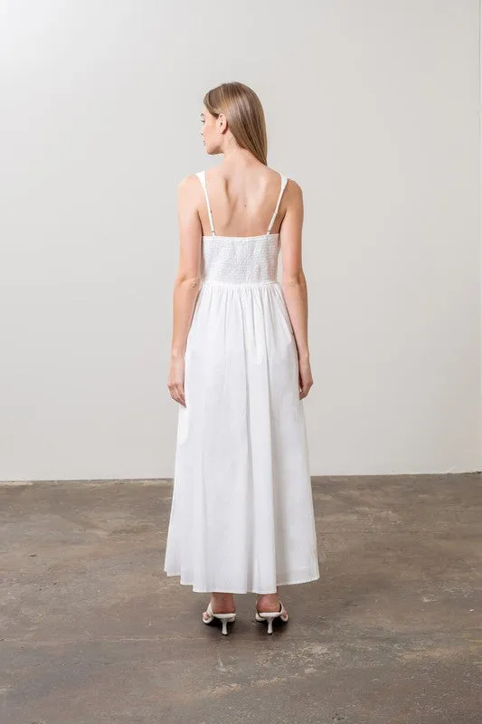 Julianne Sleeveless Pleated Front Tie Maxi Dress White