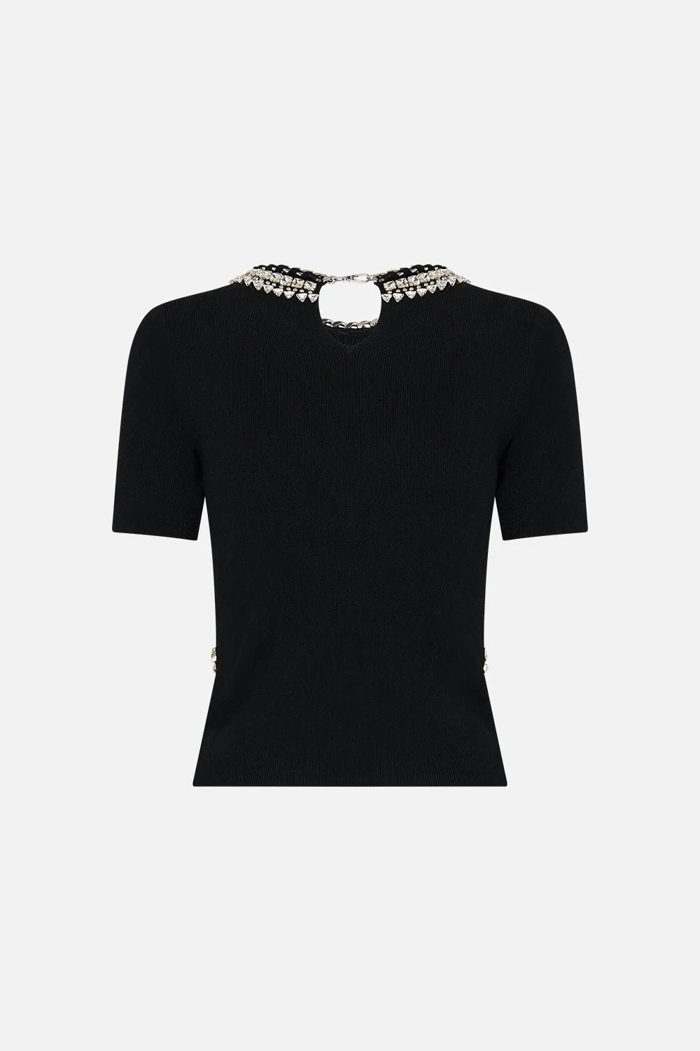 KNIT TOP WITH CAP SLEEVE MARK OF MEDUSA