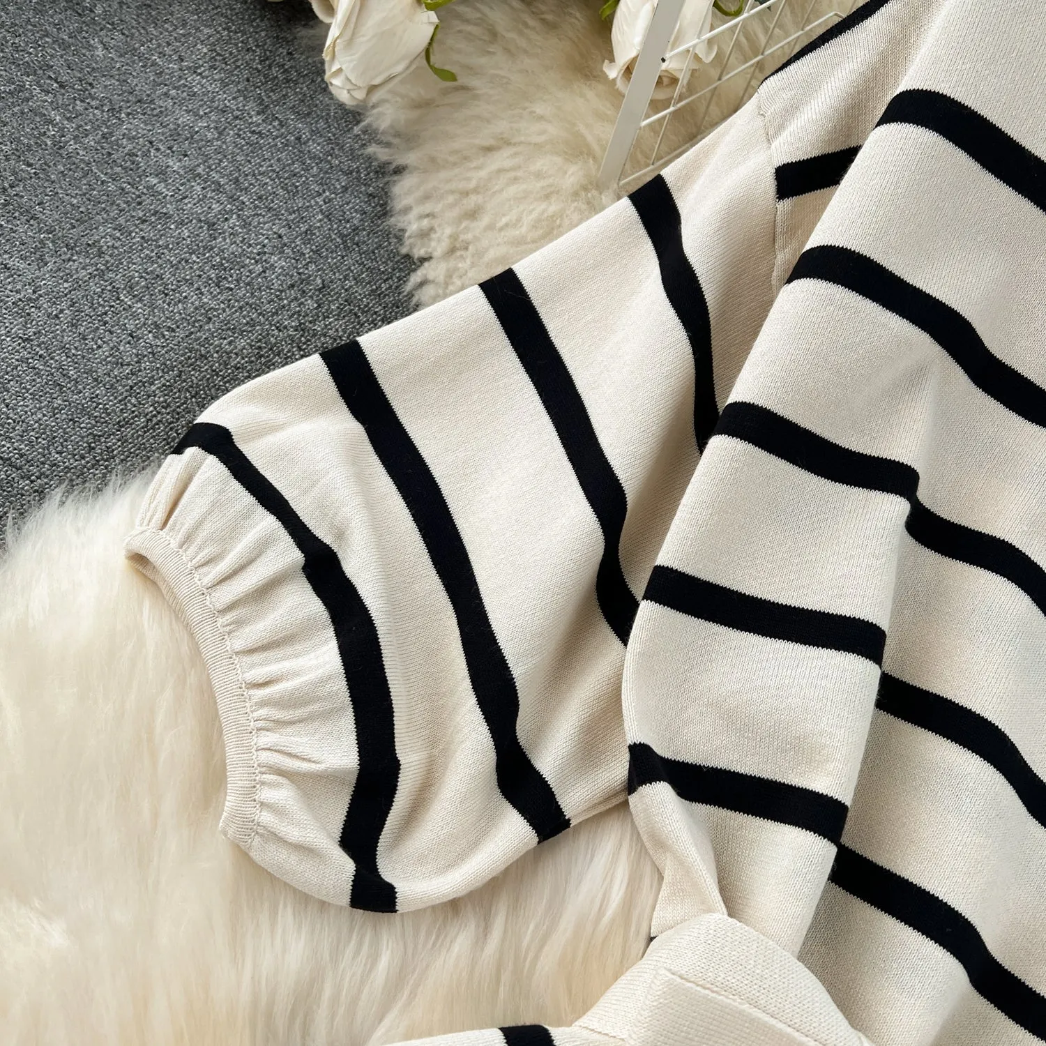 Korean Style Color Blocking Striped Dress