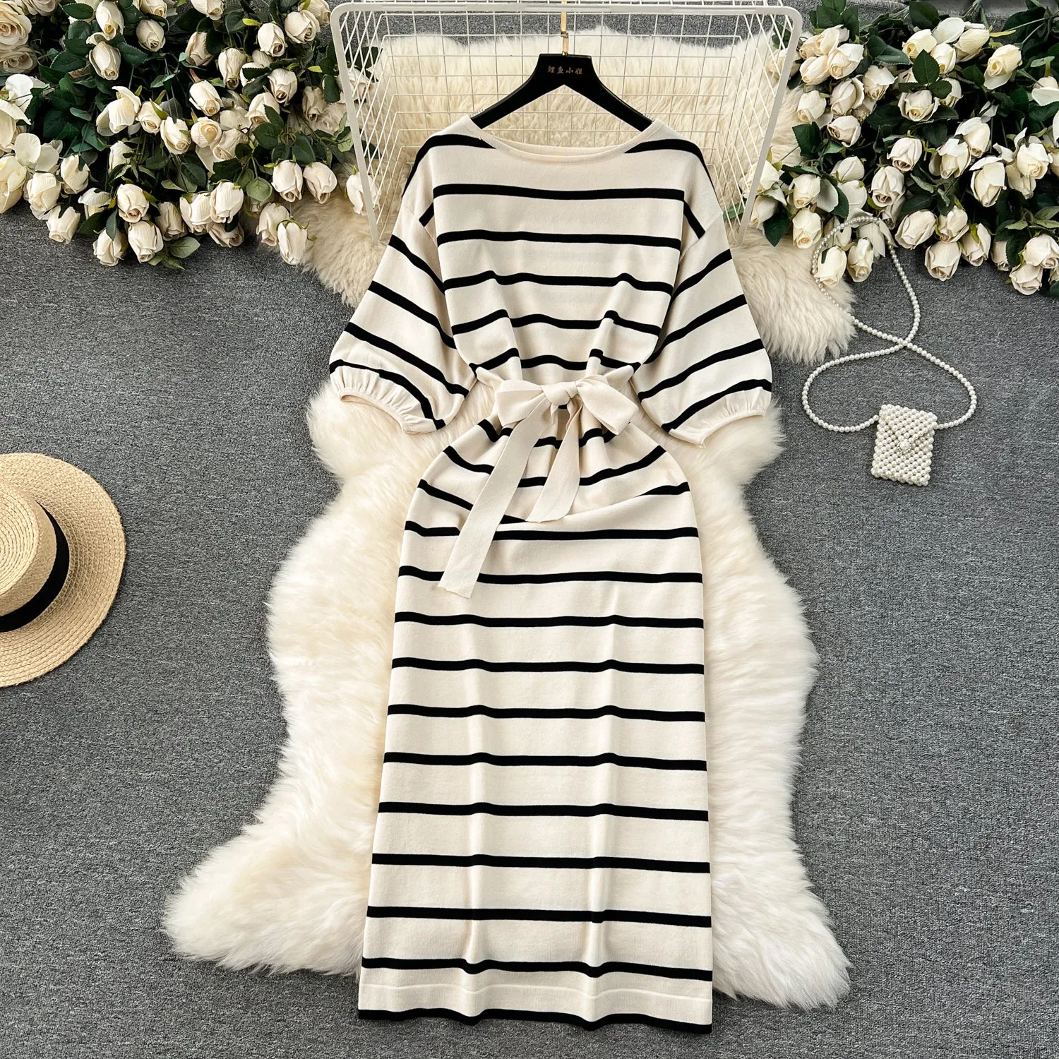 Korean Style Color Blocking Striped Dress