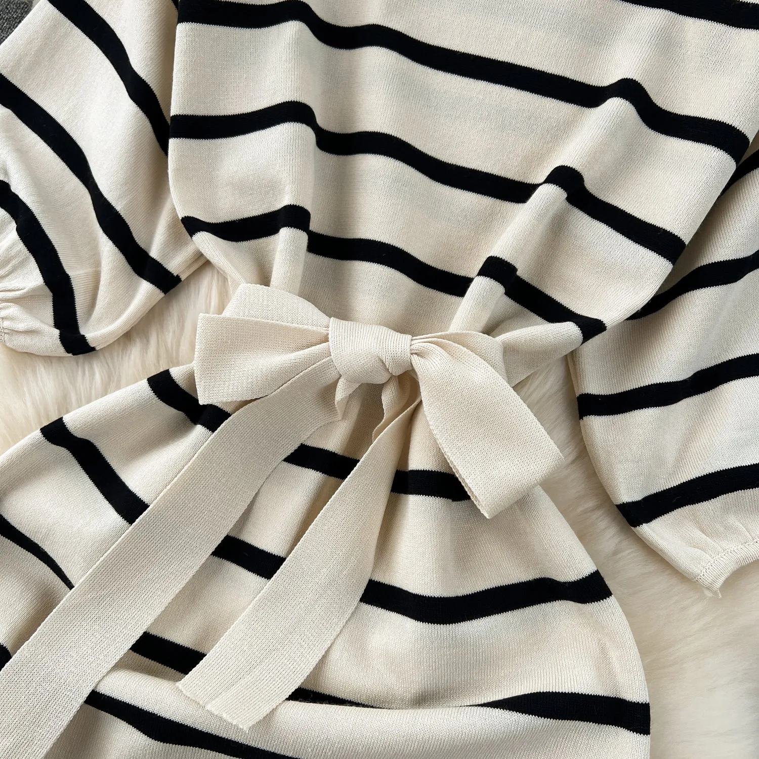 Korean Style Color Blocking Striped Dress