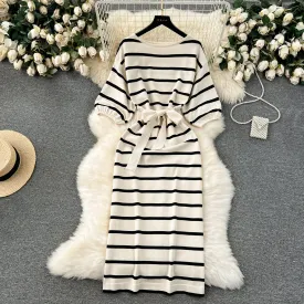 Korean Style Color Blocking Striped Dress