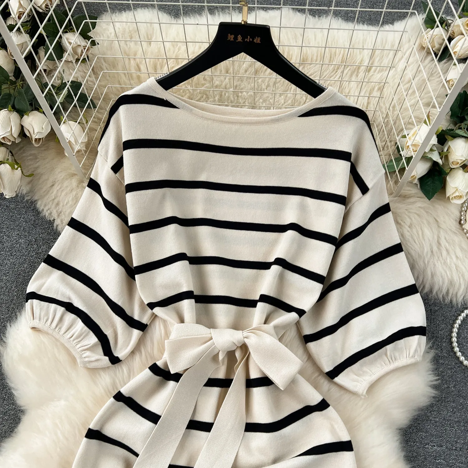 Korean Style Color Blocking Striped Dress