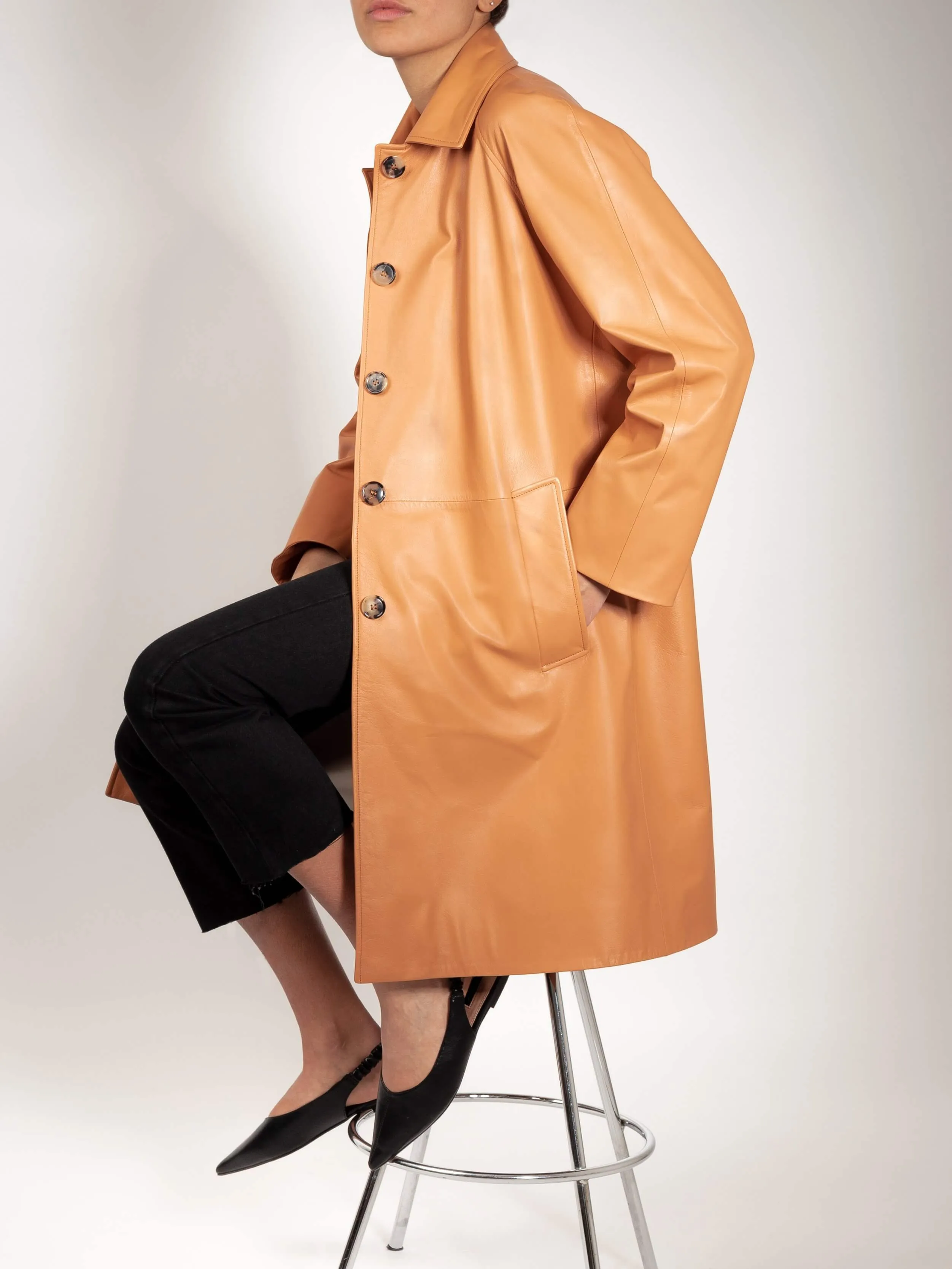 Laura Italian Lambskin Leather Car Coat