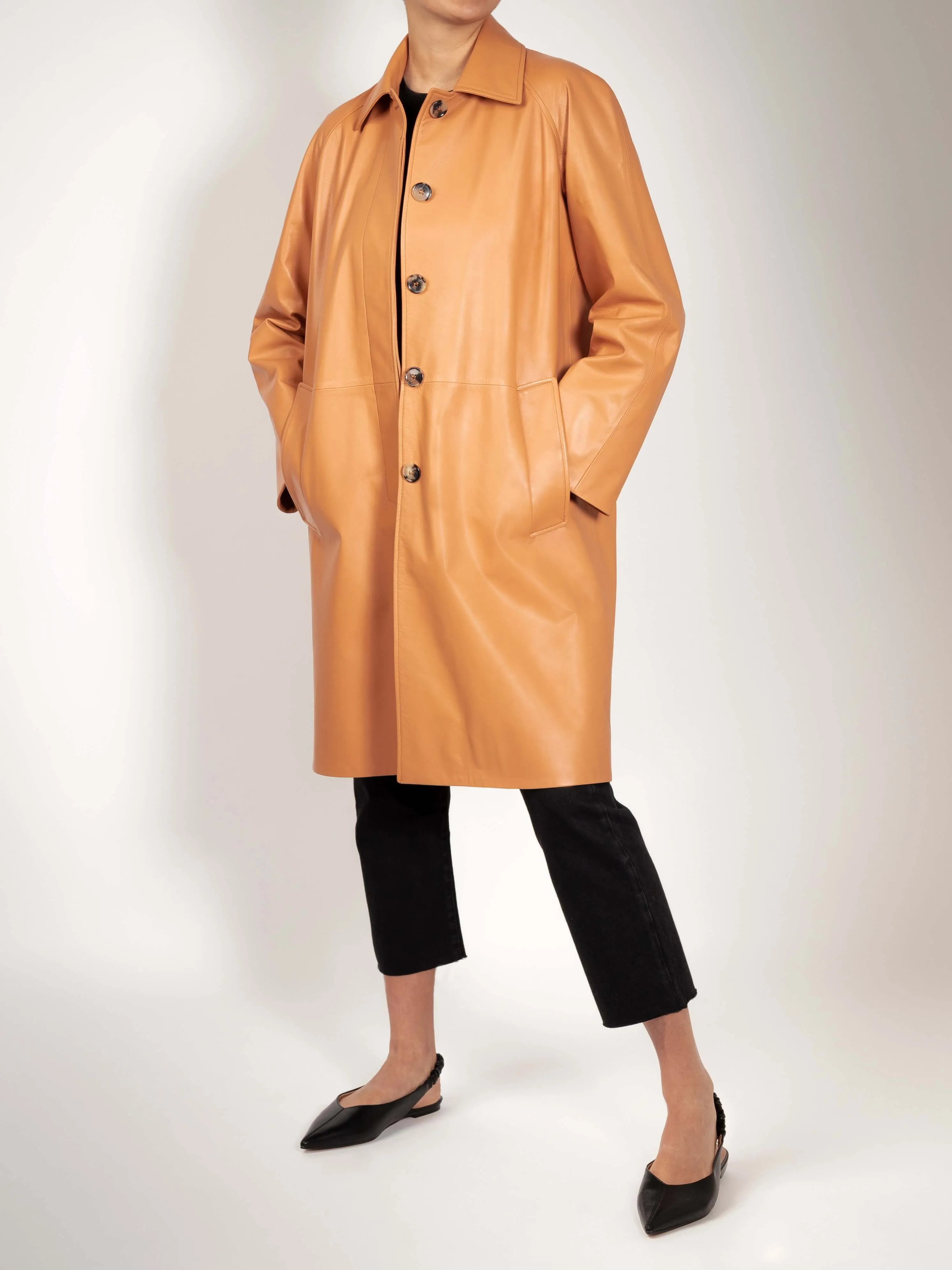 Laura Italian Lambskin Leather Car Coat