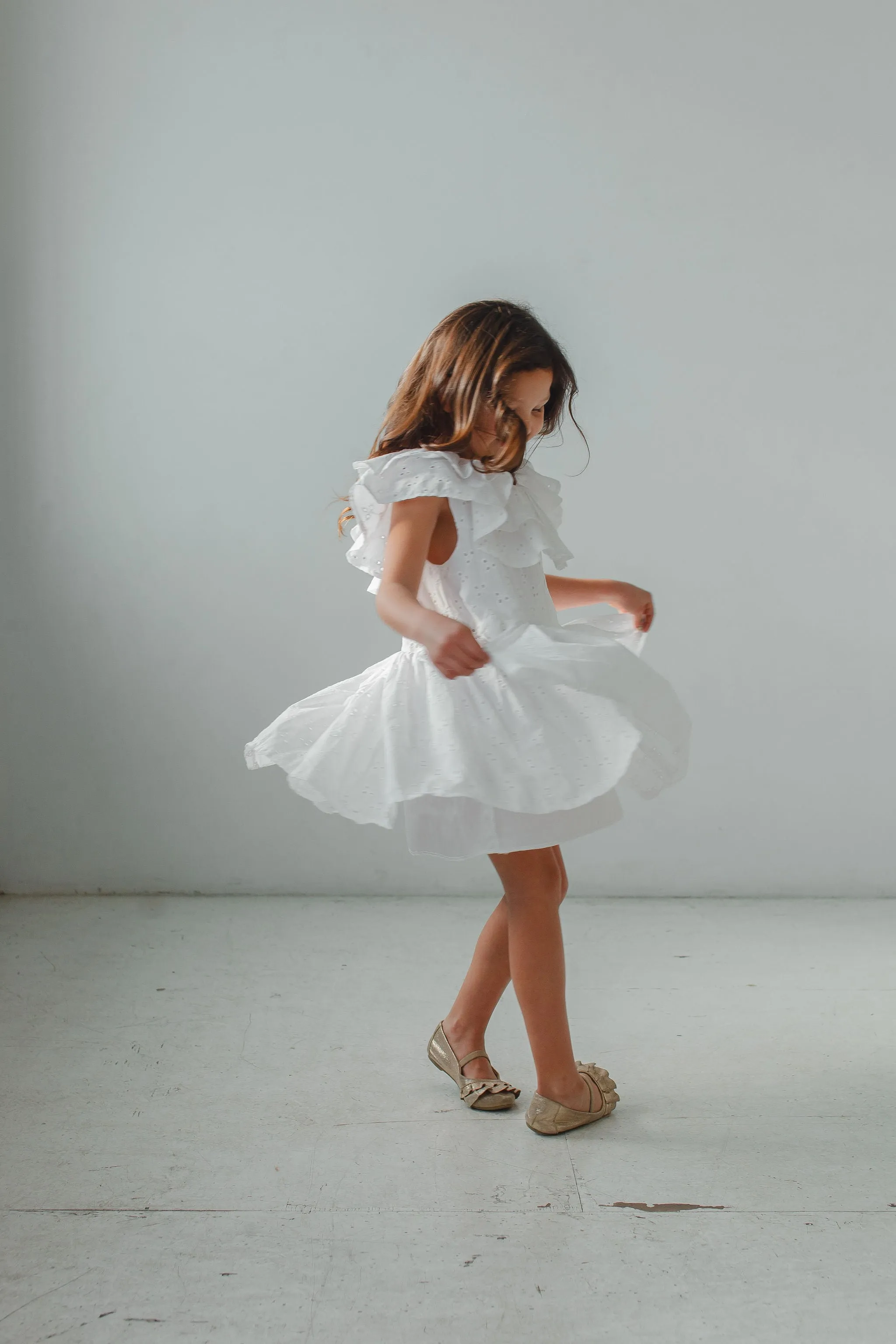 Little Girl's White Eyelet Ruffle Collar Dress