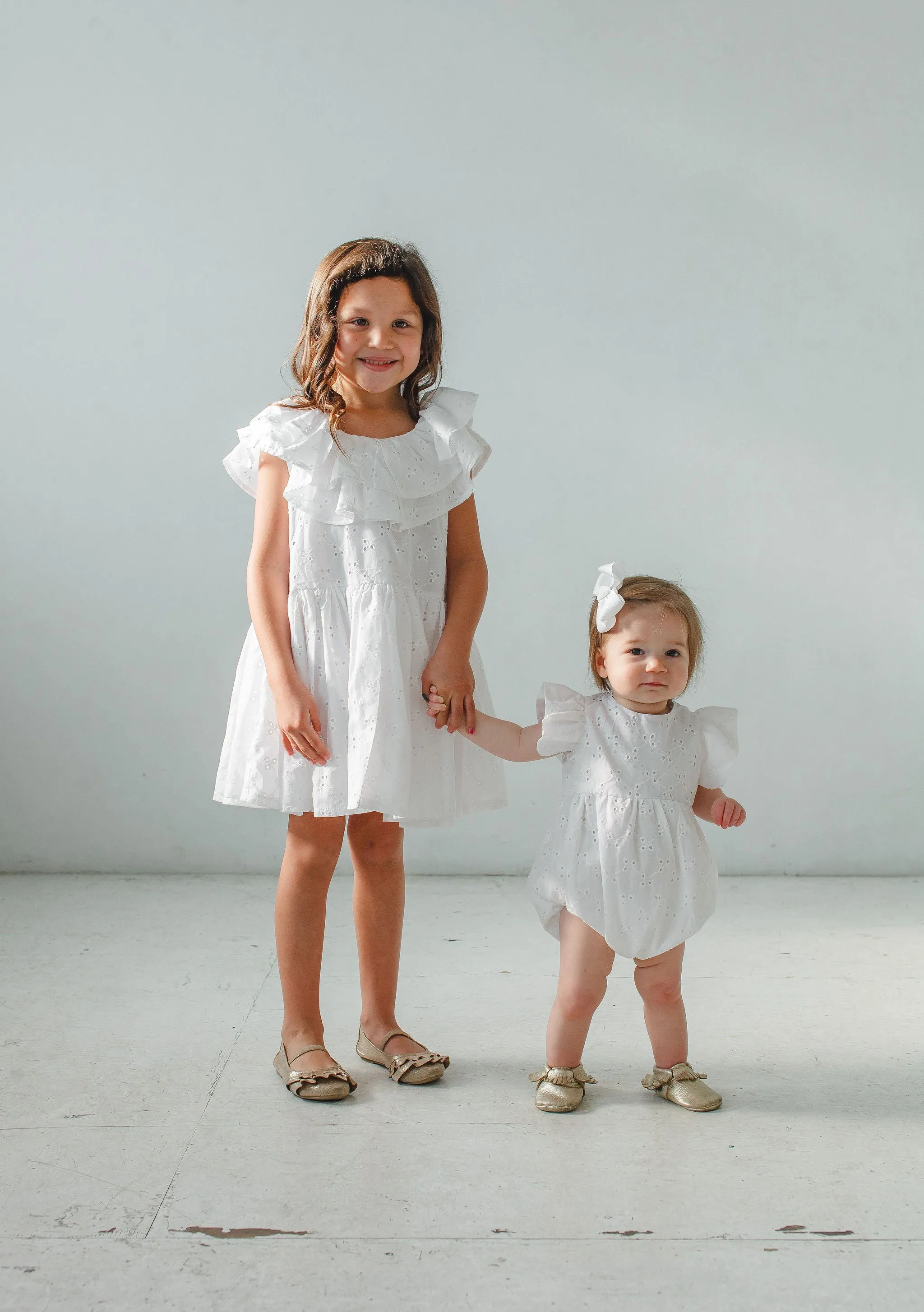 Little Girl's White Eyelet Ruffle Collar Dress