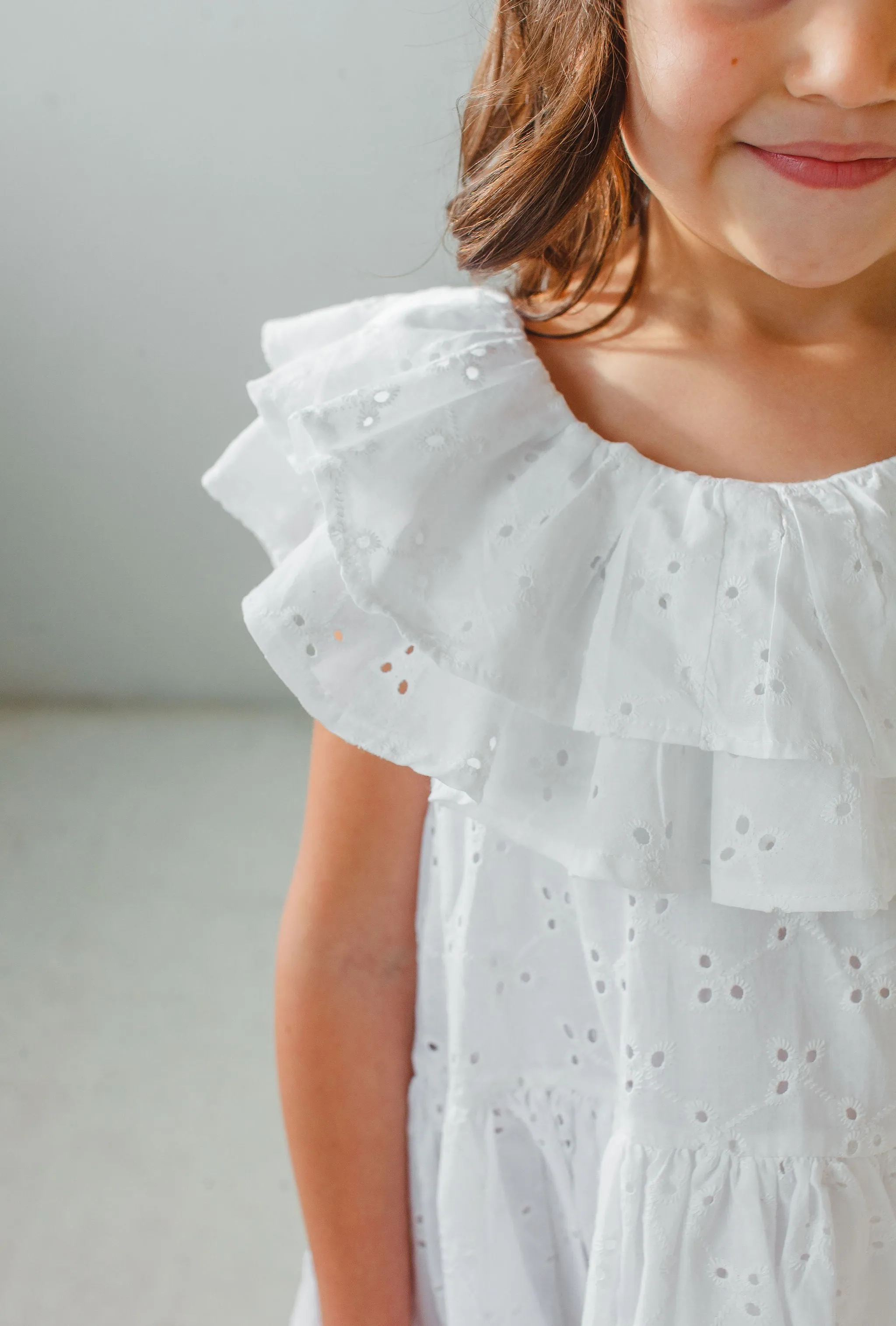 Little Girl's White Eyelet Ruffle Collar Dress