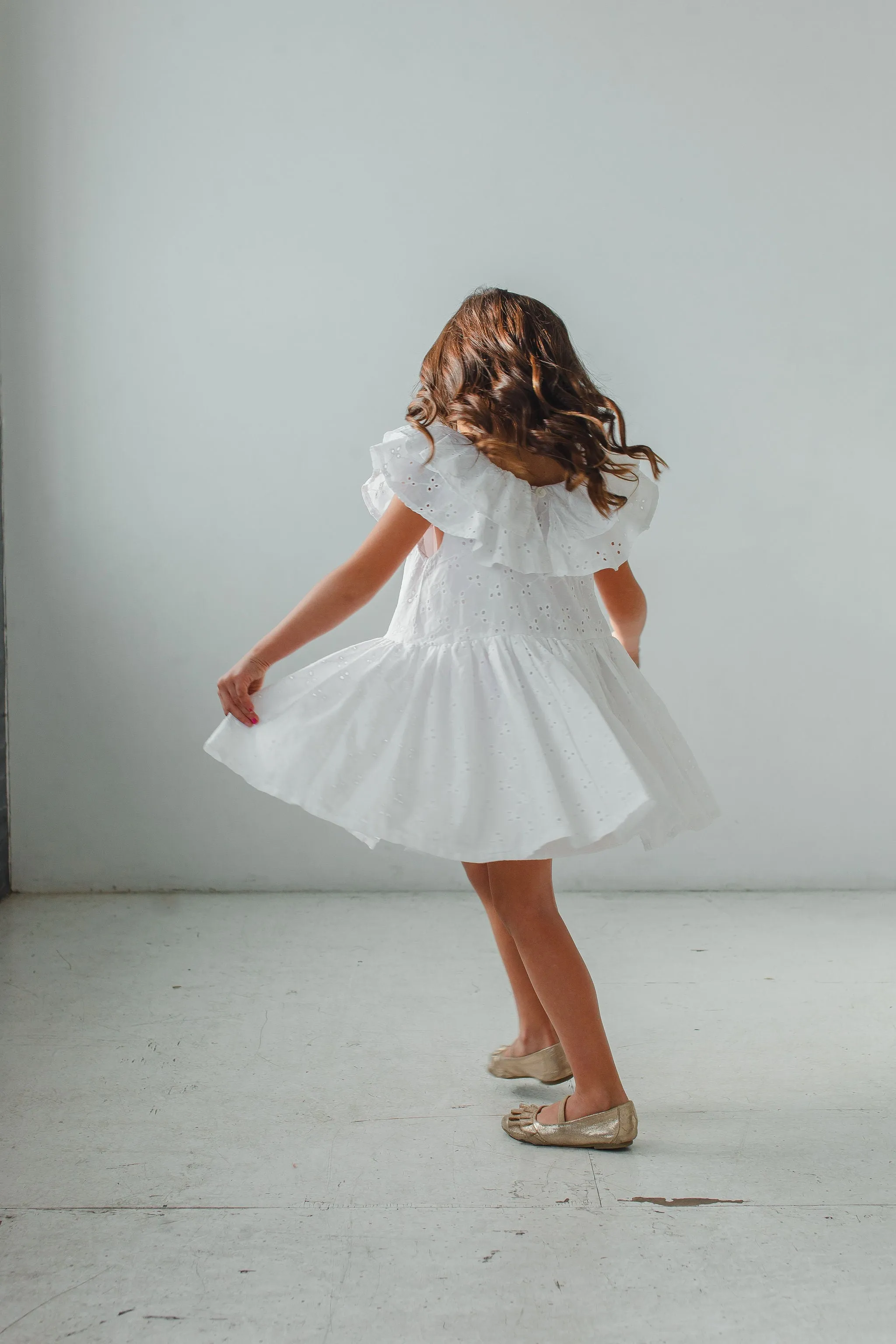 Little Girl's White Eyelet Ruffle Collar Dress