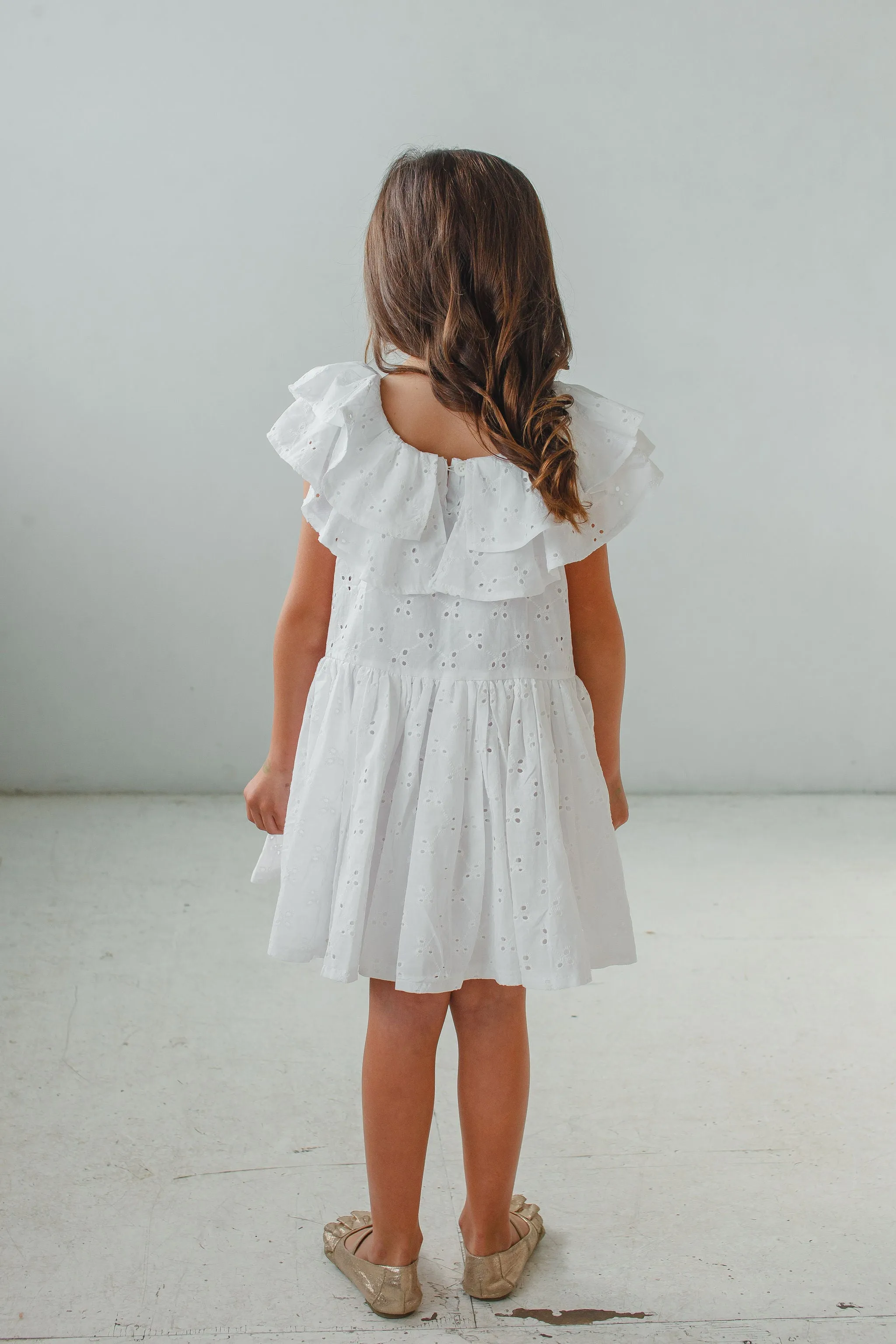 Little Girl's White Eyelet Ruffle Collar Dress